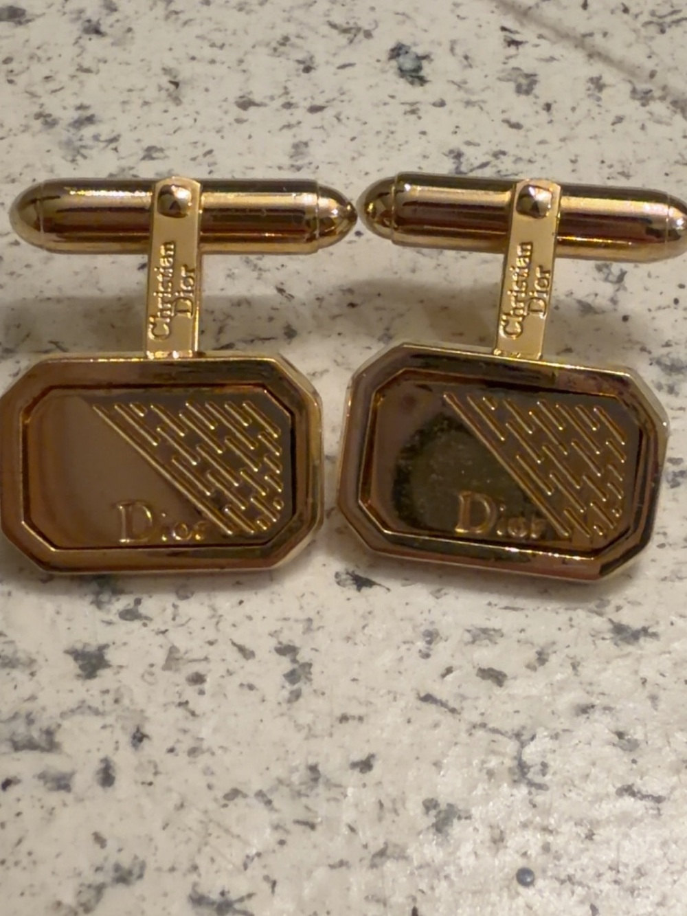 Dior Gold Rectangular Engraved Cufflinks